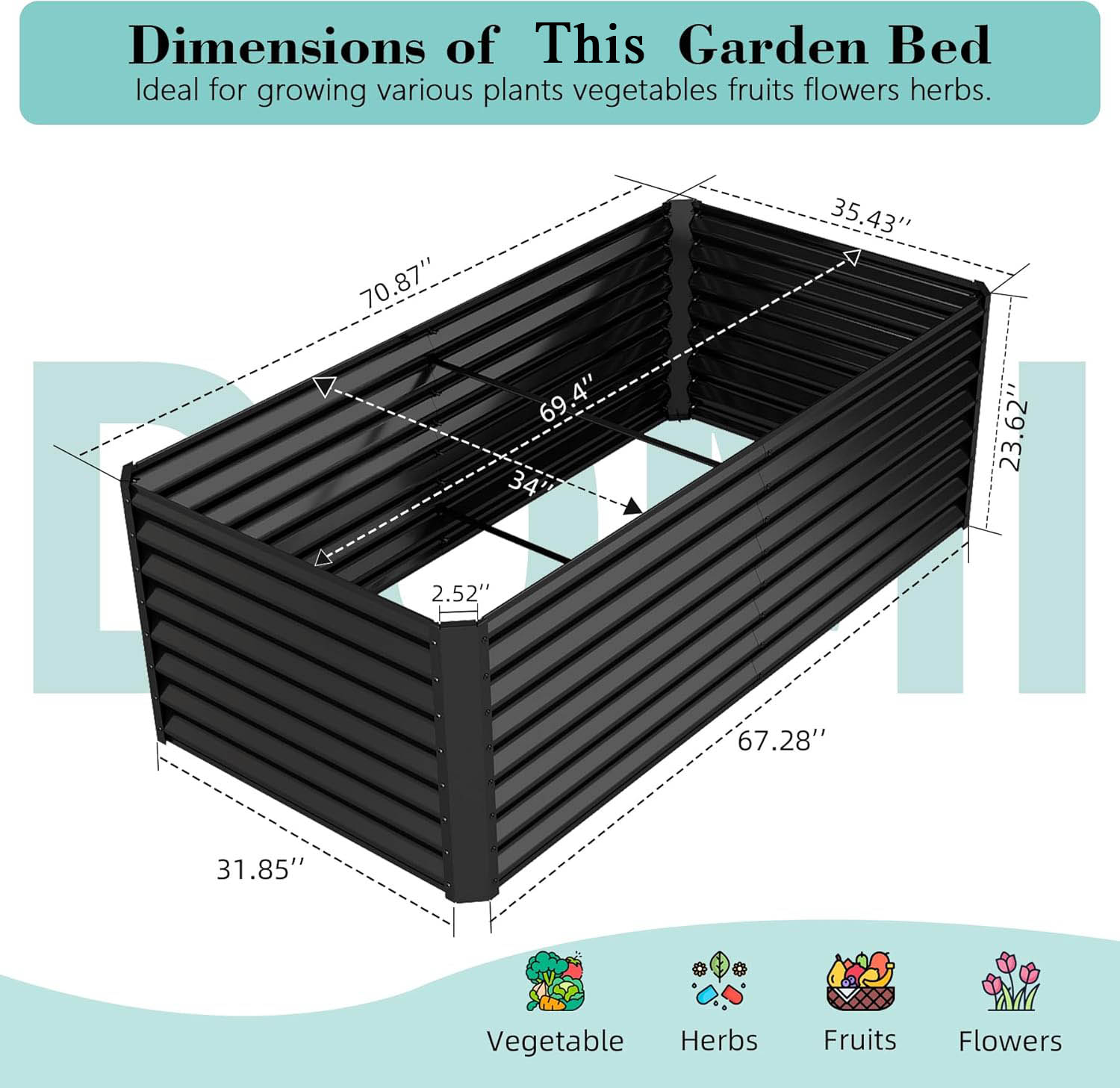 Planter Raised Metal - 6x3x2ft Galvanizli Yükseltilmiş Bahçe Yatağı, Dış