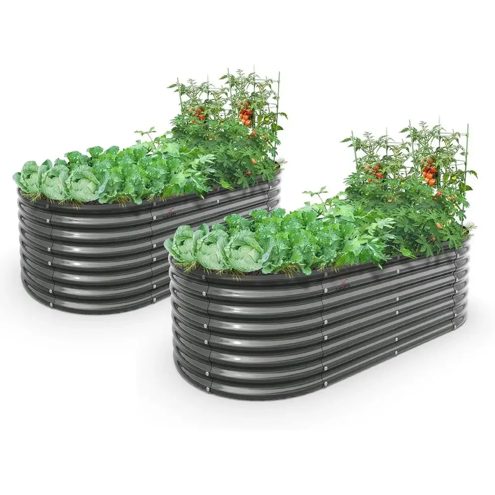 Planter Raised Metal - Oval Büyük 6x3x2 Galvanizli Metal Yükseltilmiş